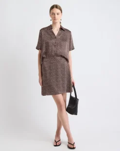 High-Rise A-Line Satin Mini Skirt
