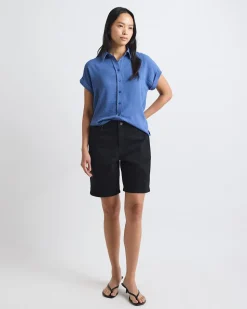 High-Rise Black Denim Bermuda