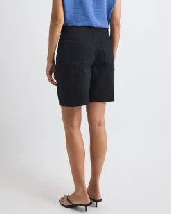 High-Rise Black Denim Bermuda