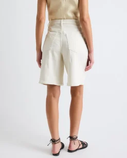 High-Rise Cream Denim Bermuda
