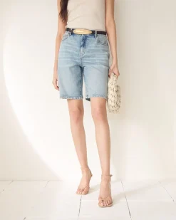 High-Rise Denim Bermuda