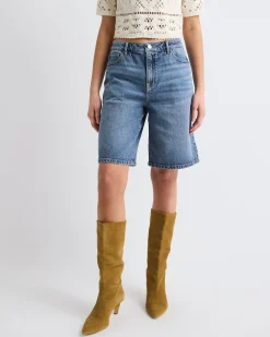 High-Rise Denim Bermuda