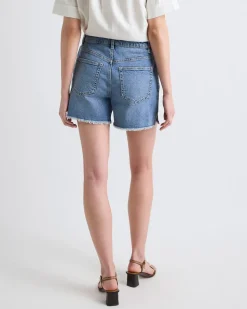 High-Rise Denim Shorts with Raw Hem