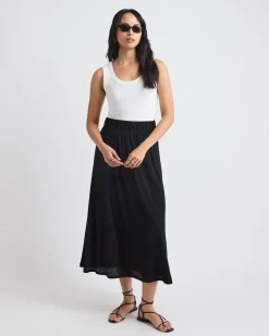 High-Rise Flare Midi Skirt