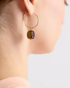 Hoops with Semi-Precious Stone Pendants
