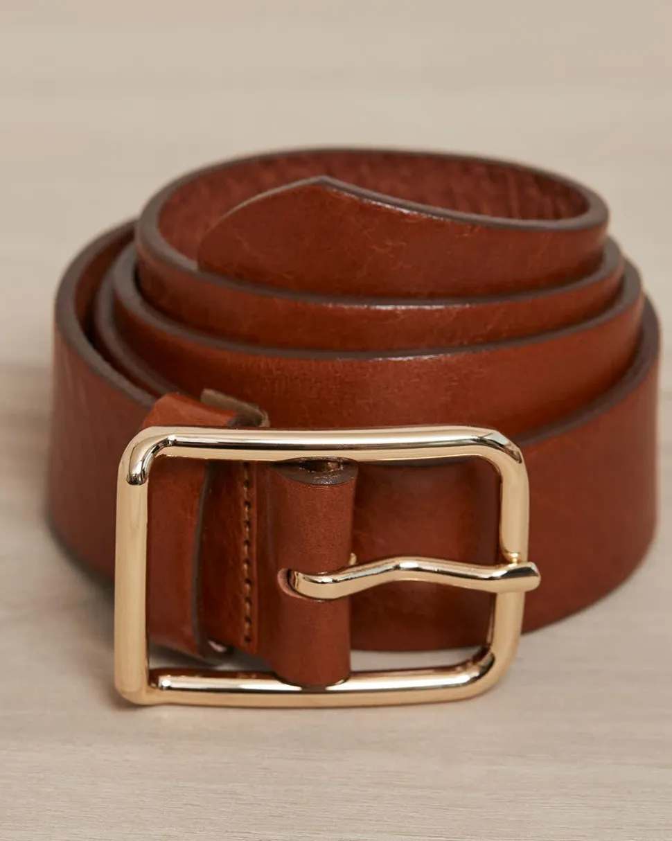 Large Leather Belt with Square Buckle