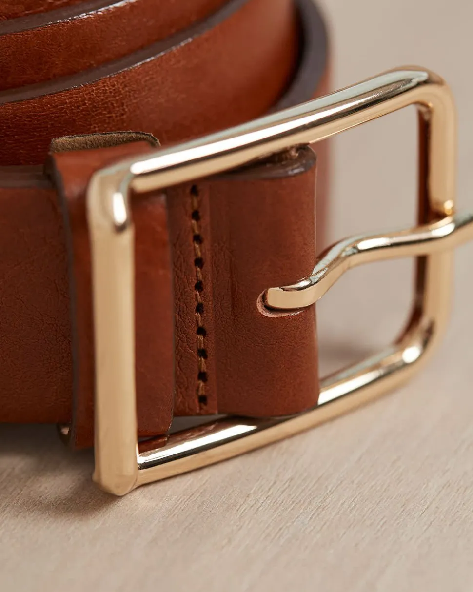 Large Leather Belt with Square Buckle