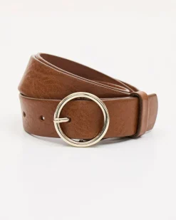 Leather Belt with Round Buckle