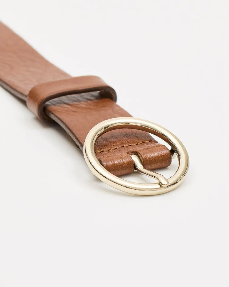 Leather Belt with Round Buckle