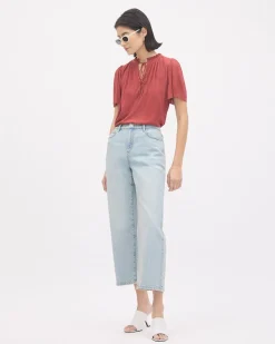 Light-Wash High-Rise Wide-Leg Cropped Jeans