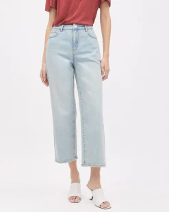 Light-Wash High-Rise Wide-Leg Cropped Jeans