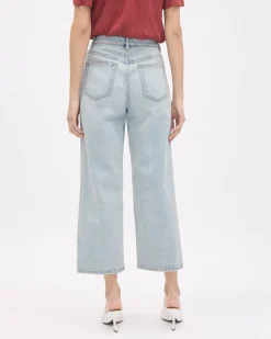 Light-Wash High-Rise Wide-Leg Cropped Jeans
