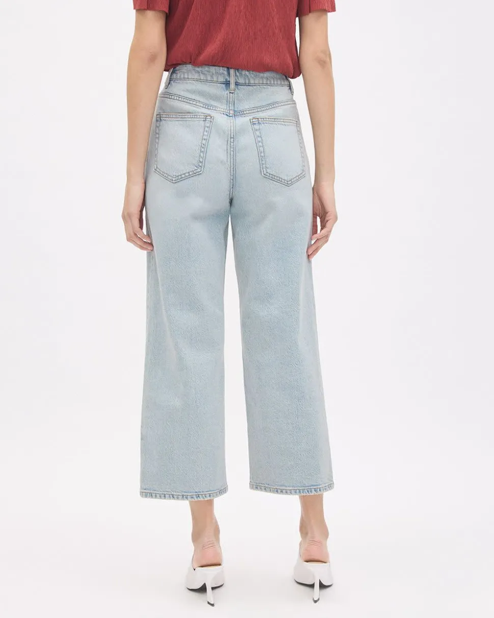 Light-Wash High-Rise Wide-Leg Cropped Jeans