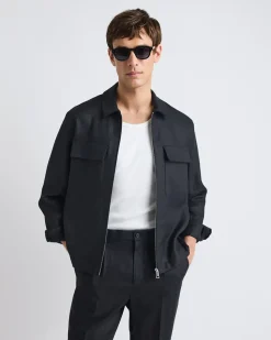 Linen Jacket with Flap Pockets at Chest