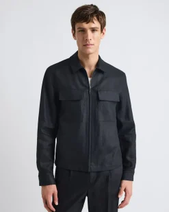 Linen Jacket with Flap Pockets at Chest