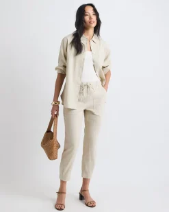 Linen Mid-Rise Tapered-Leg Jogger Pant