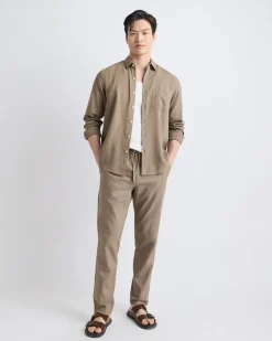 Linen-Blend Pants with Elastic Waistband and Drawstring