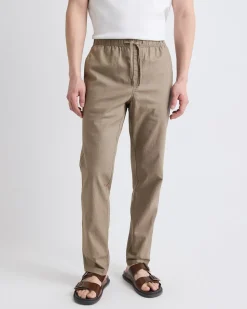 Linen-Blend Pants with Elastic Waistband and Drawstring