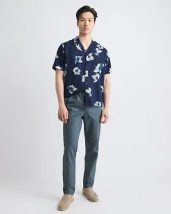 Linen-Blend Short-Sleeve Floral Shirt with Camp Collar