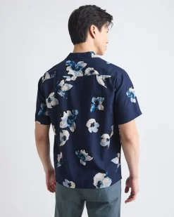 Linen-Blend Short-Sleeve Floral Shirt with Camp Collar