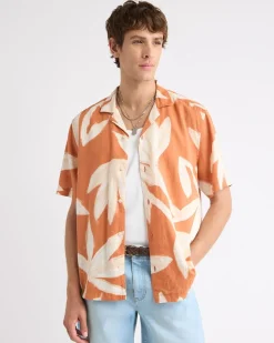 Linen-Blend Short-Sleeve Shirt with Camp Collar