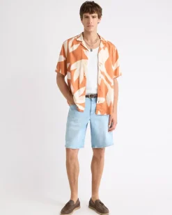 Linen-Blend Short-Sleeve Shirt with Camp Collar