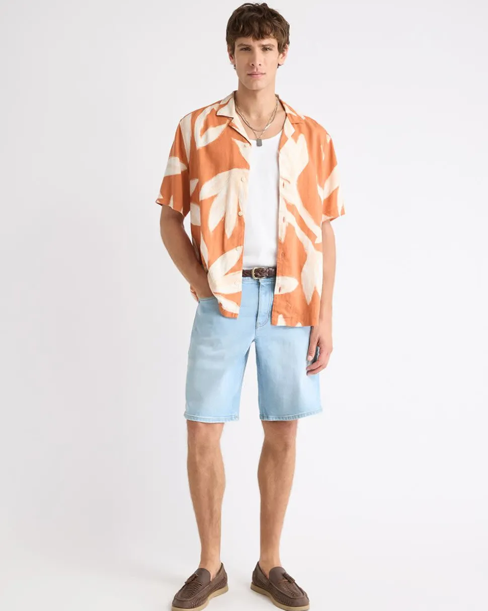Linen-Blend Short-Sleeve Shirt with Camp Collar