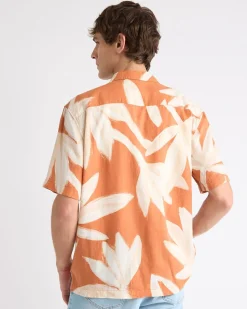 Linen-Blend Short-Sleeve Shirt with Camp Collar