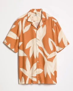 Linen-Blend Short-Sleeve Shirt with Camp Collar