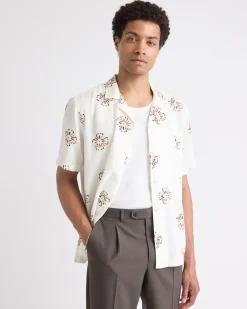 Linen-Blend Short-Sleeve Shirt with Camp Collar