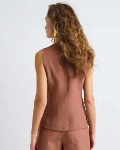 Linen-Blend Sleeveless Vest