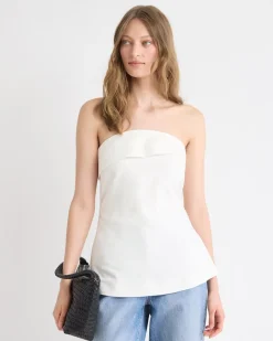 Linen-Blend Straight-Neck Tube Top