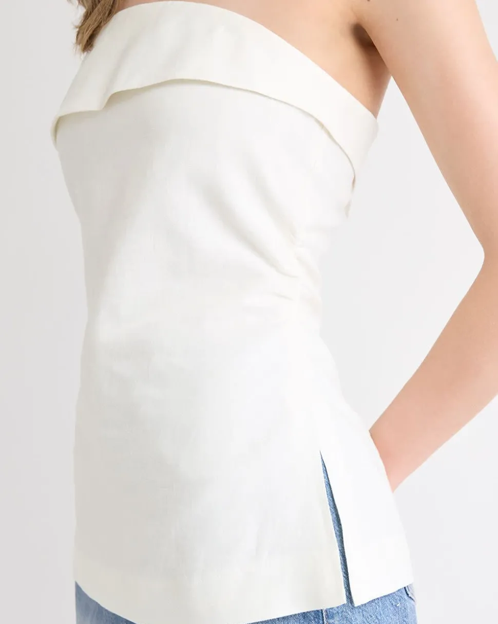Linen-Blend Straight-Neck Tube Top