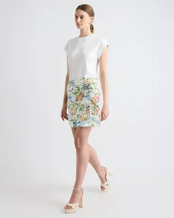 Linen-Blend Wrap Mini Skirt