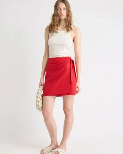 Linen-Blend Wrap Mini Skirt