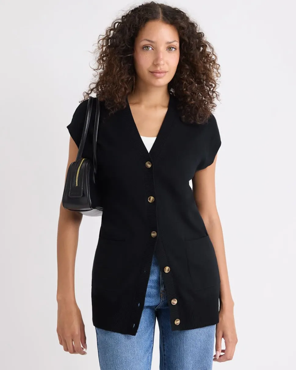 Long Buttoned-Down Sweater Vest
