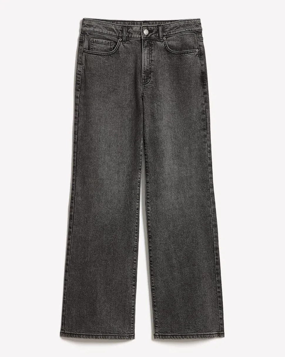 Long Dark Grey High-Rise Wide-Leg Jeans