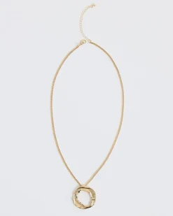 Long Necklace with Circle Metal Pendant