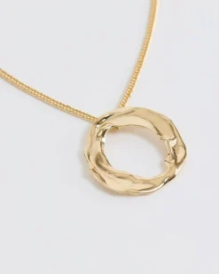 Long Necklace with Circle Metal Pendant