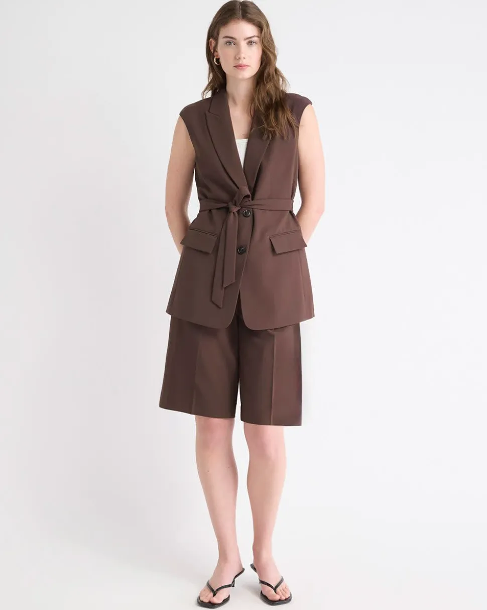 Long Sleeveless Twill Vest