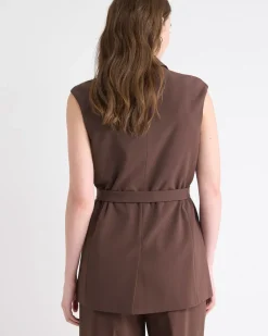 Long Sleeveless Twill Vest