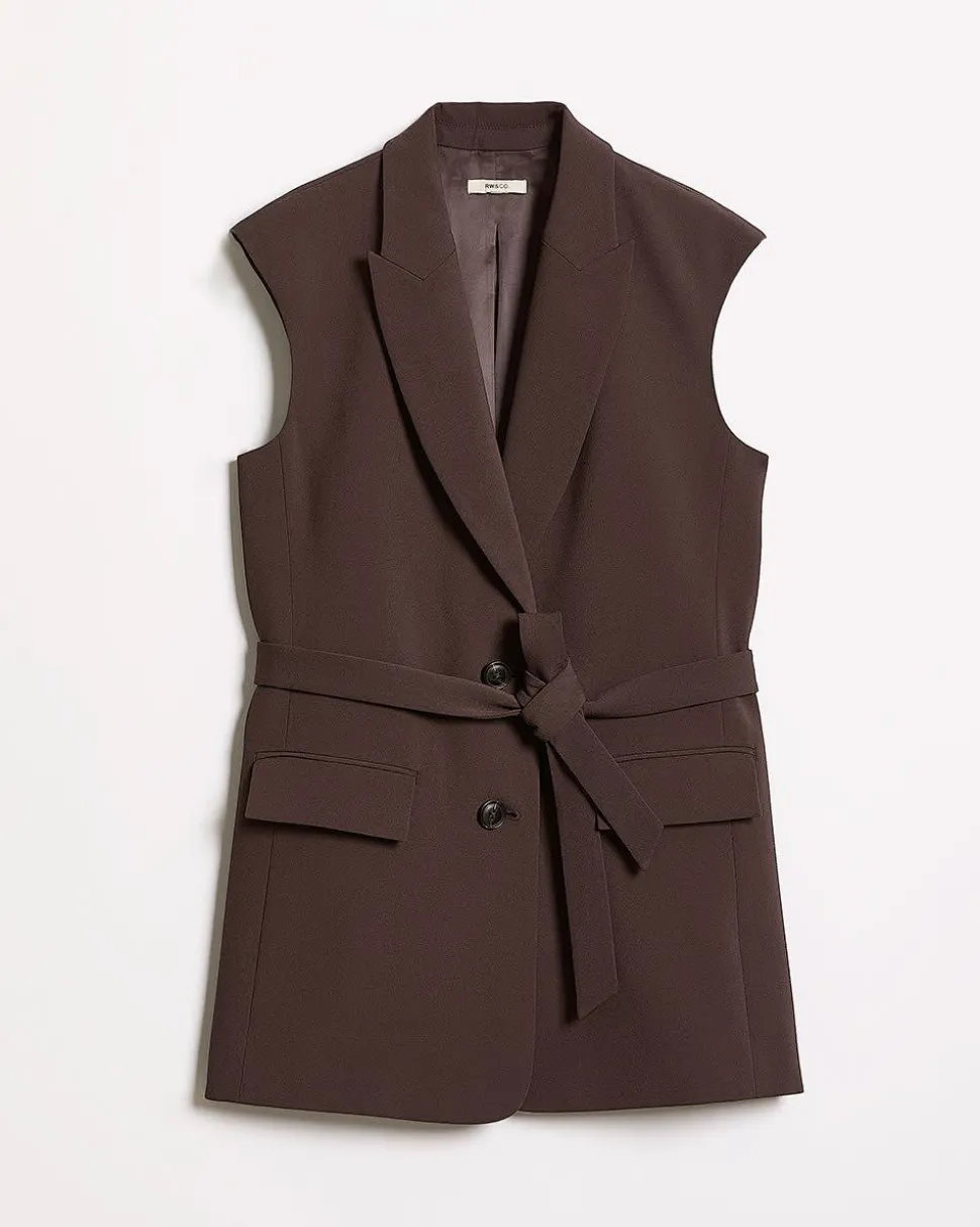 Long Sleeveless Twill Vest