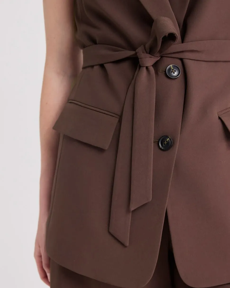 Long Sleeveless Twill Vest