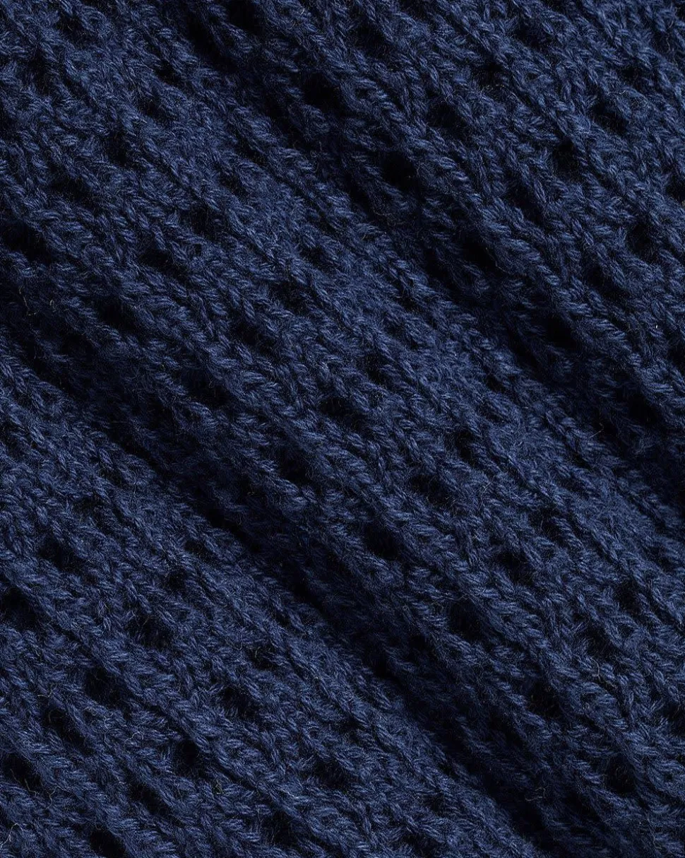 Long-Bell-Sleeve Crew-Neck Sweater with Pointelle Stitches