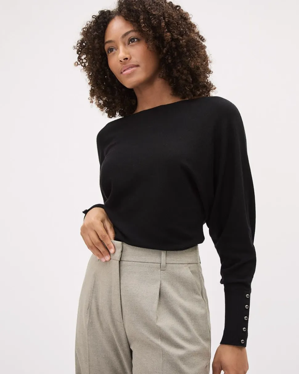 Long-Sleeve Boat-Neck Fine-Jersey Sweater