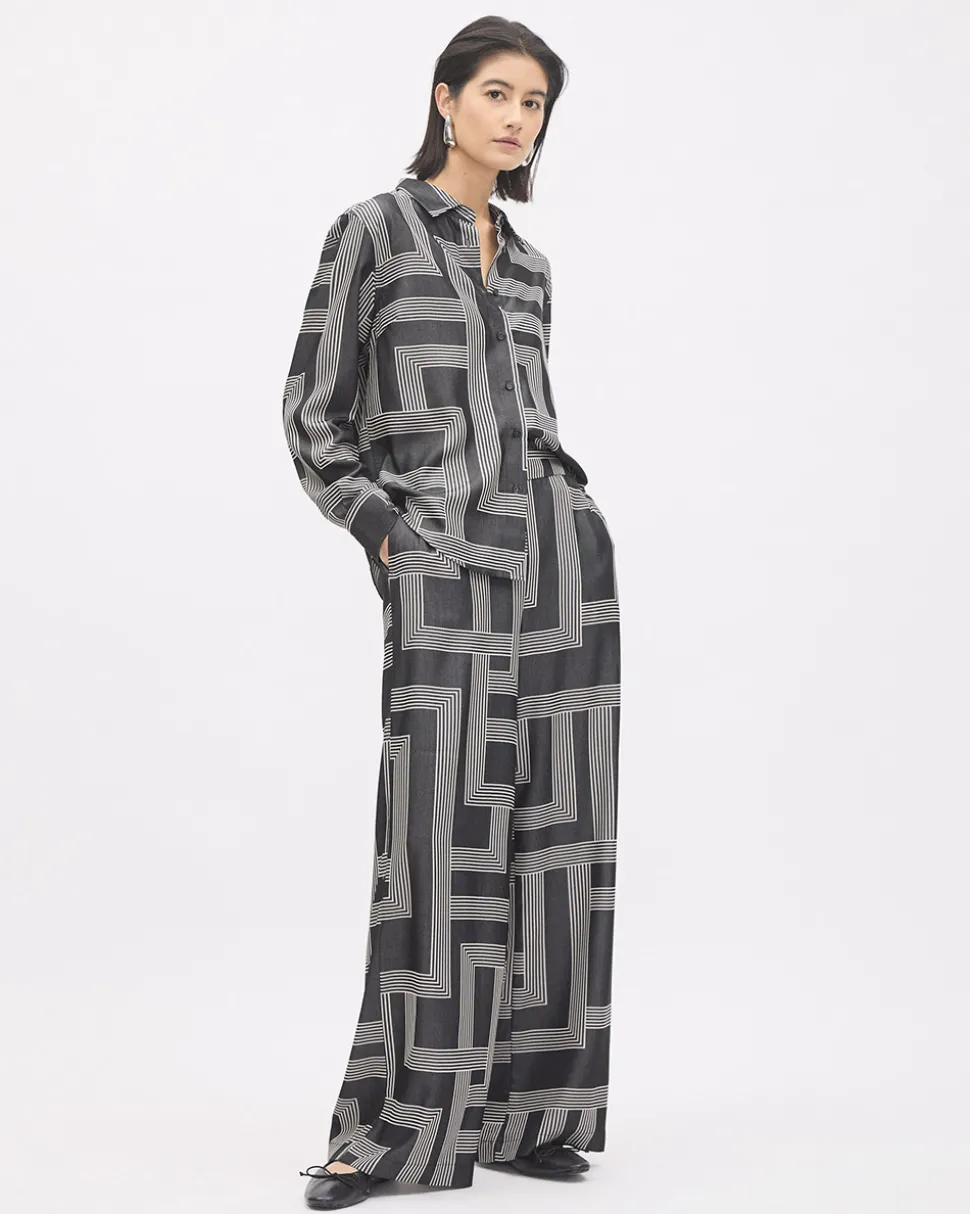 Long-Sleeve Buttoned-Down Fluid Blouse with Shirt Collar