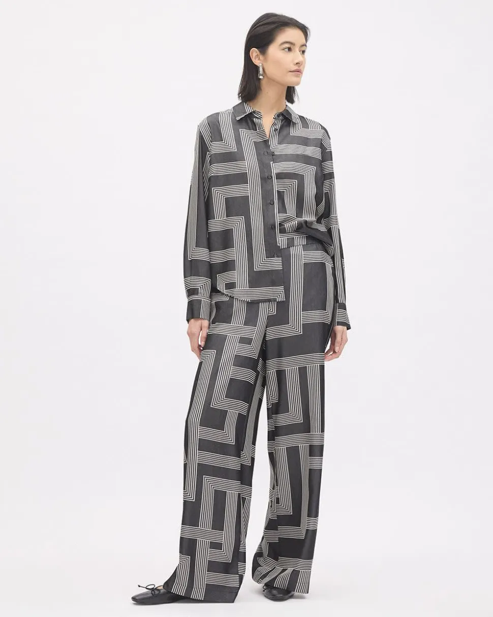 Long-Sleeve Buttoned-Down Fluid Blouse with Shirt Collar
