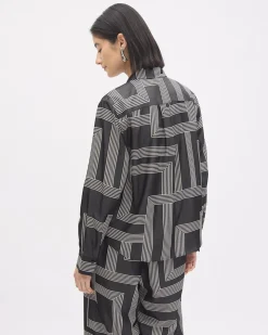 Long-Sleeve Buttoned-Down Fluid Blouse with Shirt Collar
