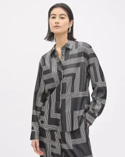 Long-Sleeve Buttoned-Down Fluid Blouse with Shirt Collar
