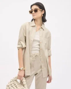 Long-Sleeve Buttoned-Down Linen Blouse